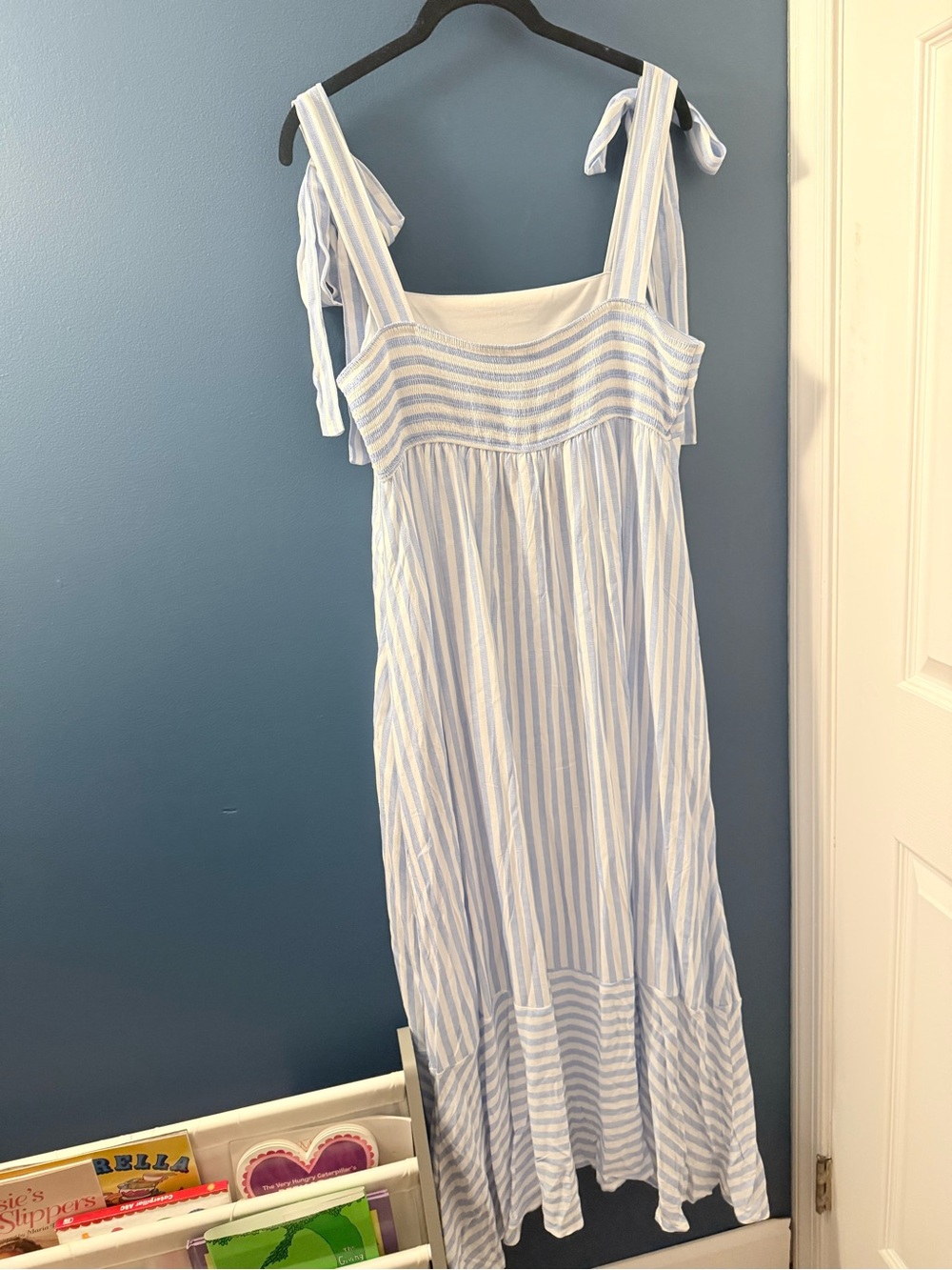 Striped Tie-Shoulder Maxi Dress - Light Blue & White - Picture 2 of 4